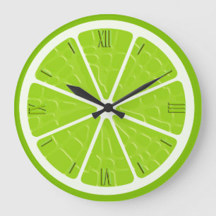 Grande Horloge Ronde Tranche stylisée de fruit de chaux