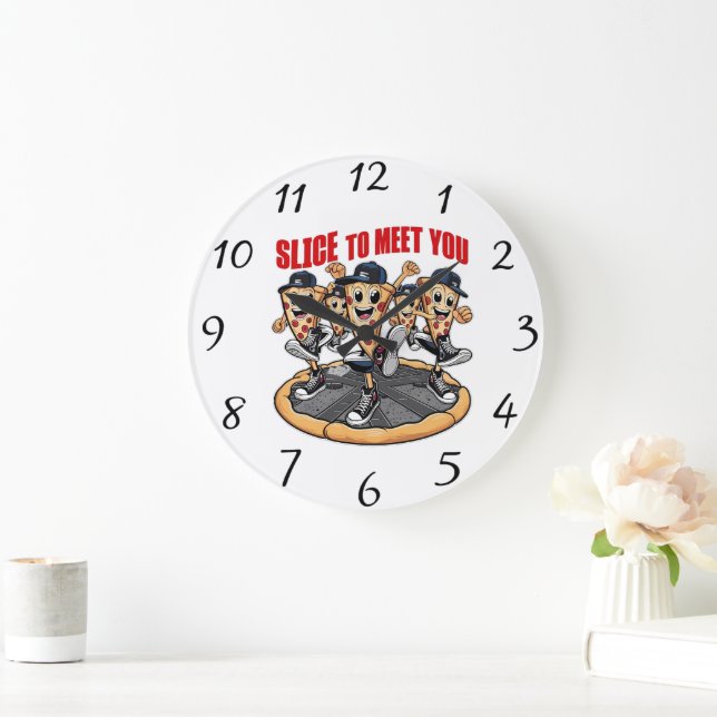 Grande Horloge Ronde Trancher Pour Vous Rencontrer Pizza Drôle (Maison)