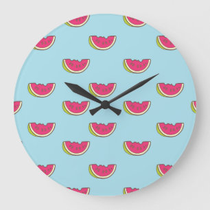 Grande Horloge Ronde Tranches de pastèque sur Motif Turquoise