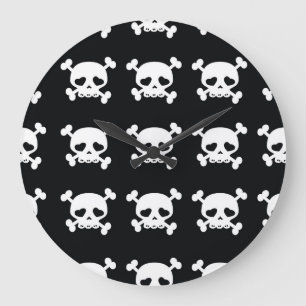 Grande Horloge Ronde Traverses du crâne : Motif noir-blanc.