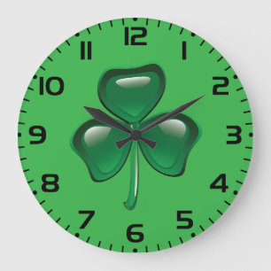 Grande Horloge Ronde Trèfle à trois feuilles Shamrock vert