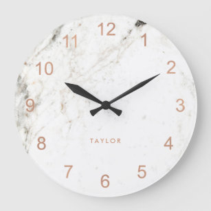 Grande Horloge Ronde Trendy Glam Faux Rose Gold Look and White Marble