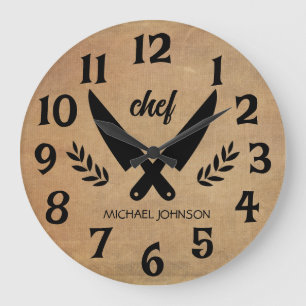 Grande Horloge Ronde Trendy Personnalisé nom chef Brown