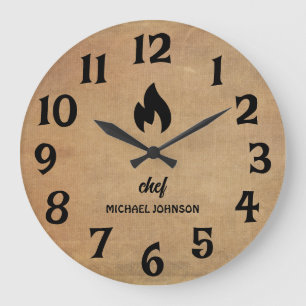 Grande Horloge Ronde Trendy Personnalisé nom chef Brown