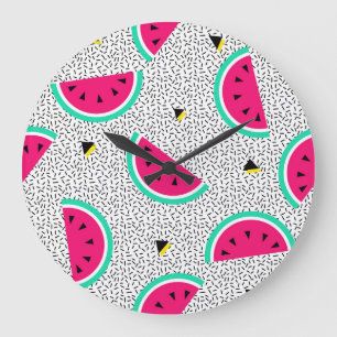 Grande Horloge Ronde Triangles de pastèque : texture rétro estivale.