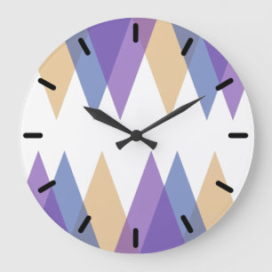Grande Horloge Ronde Triangles pourpre, bleu et jaune