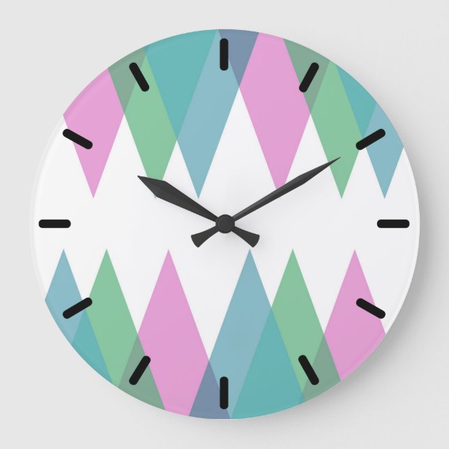 Grande Horloge Ronde Triangles rose et vert (Recto)