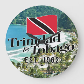 Grande Horloge Ronde "Trinidad & Tobago Est. Plage Drapeau De 1962"