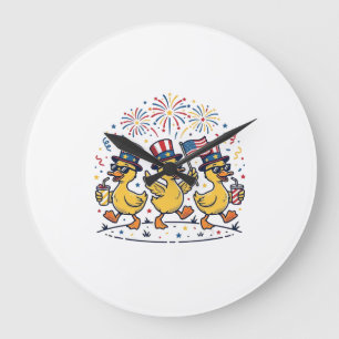 Grande Horloge Ronde Trio de canards patriotiques Chemise vintage 4 jui