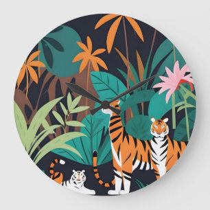 Grande Horloge Ronde Trio de tigres tropicaux
