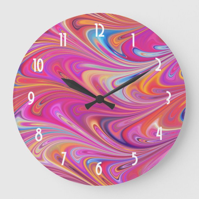 Grande Horloge Ronde Trippy rose et orange design Tourbillonnant (Recto)