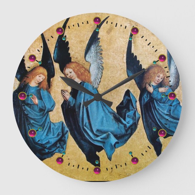 GRANDE HORLOGE RONDE TROIS ANGELS DE NOËL EN BLEU (Recto)