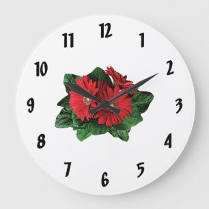 Grande Horloge Ronde Trois marguerites rouges de Gerbera
