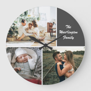 Grande Horloge Ronde Trois photos personnalisées
