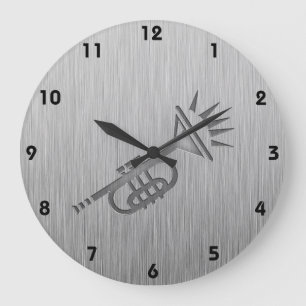 Grande Horloge Ronde Trompette balayée de métal-regard
