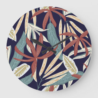 Grande Horloge Ronde Tropical Dark : Creative Plante Print