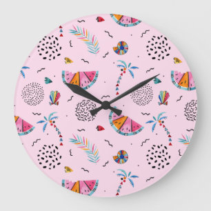 Grande Horloge Ronde Tropical rose Memphis Style Motif