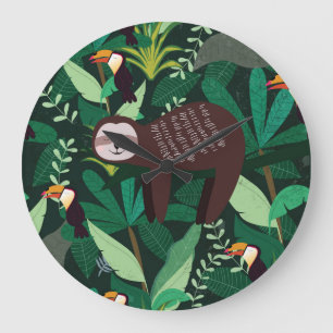 Grande Horloge Ronde Tropical Sloth : Cartoon Motif sans couture