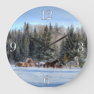Grande Horloge Ronde Troupeau de chevaux fonctionnant dans la première
