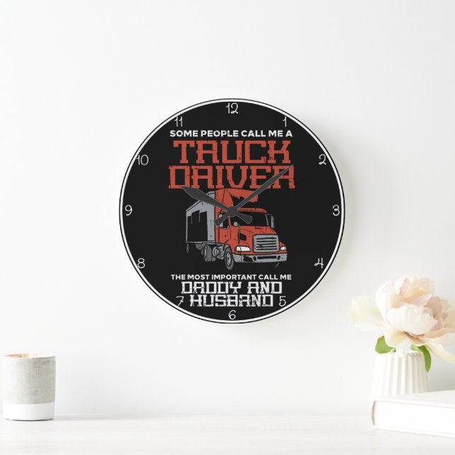Grande Horloge Ronde Trucker : papa et mari mon monde (Maison)