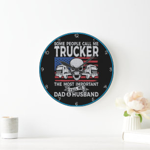 Grande Horloge Ronde Trucker, papa, mari, crâne américain