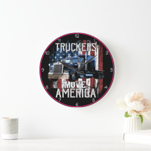 Grande Horloge Ronde Truckers Déplacent L'Amérique Patriotique