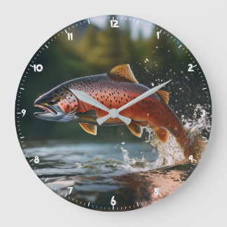 Grande Horloge Ronde Truite arc-en-ciel à la chasse