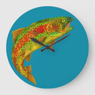 Grande Horloge Ronde Truite arc-en-ciel feuille Aspen 5