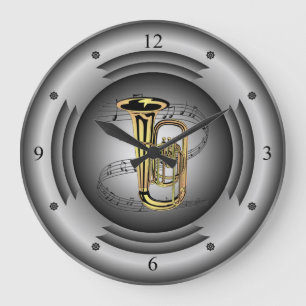 Grande Horloge Ronde Tuba ~ Parchemin Musical ~ Haut-parleur Argent ~