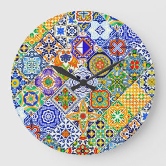Grande Horloge Ronde Tuile de Boho