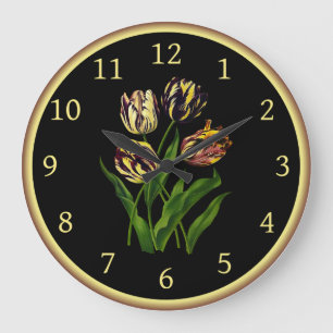 Grande Horloge Ronde Tulipes Bizarres 002 ~ Art botanique ~