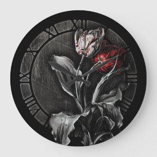Grande Horloge Ronde Tulipes foncées gothiques