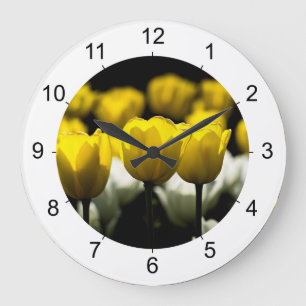 Grande Horloge Ronde Tulipes Jaune Et Blanc