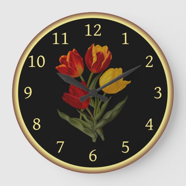 Grande Horloge Ronde Tulipes primitives uniques 003 ~ Art botanique ~ (Recto)
