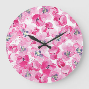 Grande Horloge Ronde Tulips aquarelle : conception de carte dessinée à