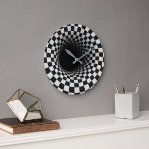 Grande Horloge Ronde Tunnel d'illusion optique noir et blanc