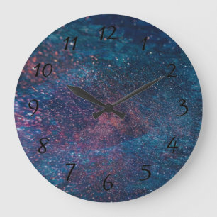 Grande Horloge Ronde Turqouise Galaxy Paint Sparkings