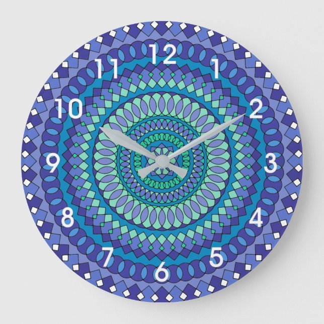 Grande Horloge Ronde Turquoise and teal blue mandala  (Recto)