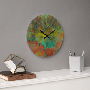 Grande Horloge Ronde Turquoise et cuivre avec accents or