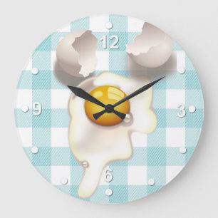 Grande Horloge Ronde Turquoise Gingham Cracked Egg Kitchen Wall Clock