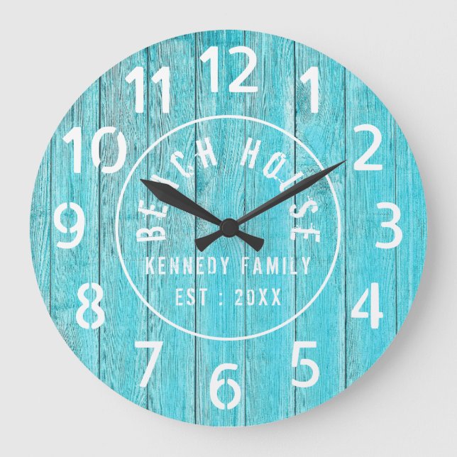 Grande Horloge Ronde Turquoise Wood Beach (Recto)