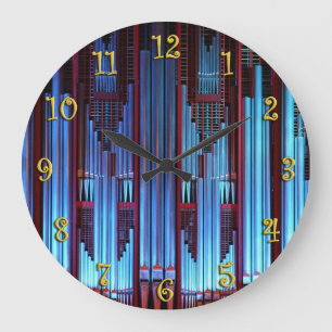 Grande Horloge Ronde Tuyaux d'organe bleus