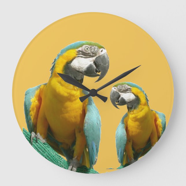 Grande Horloge Ronde Two Cute Parrots Round Wall Clock (Recto)