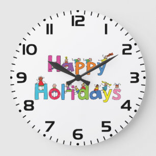 Grande Horloge Ronde Typographie de personnage bâton de vacances heureu