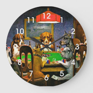 Grande Horloge Ronde Un ami dans le besoin, chiens jouant au poker,