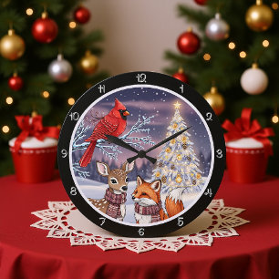 Grande Horloge Ronde Un arbre de Noël avec l'étoile d'or