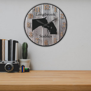 Grande Horloge Ronde Un Cheval aime 3 bois d'oeuvre personnalisable