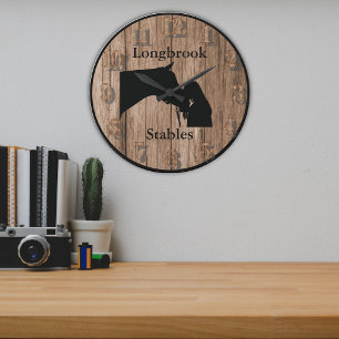 Grande Horloge Ronde Un Cheval aime 6 bois d'oeuvre personnalisable