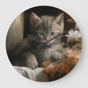 Grande Horloge Ronde Un Coin Cosy Tabby Kitten