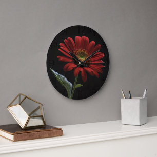Grande Horloge Ronde Un Côté Gauche De La Faisée Rouge Sur Le Noir,